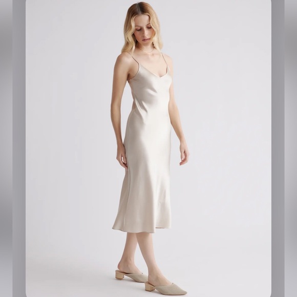 Quince 100% Washable Silk Slip Dress in Champagne - Picture 6 of 14